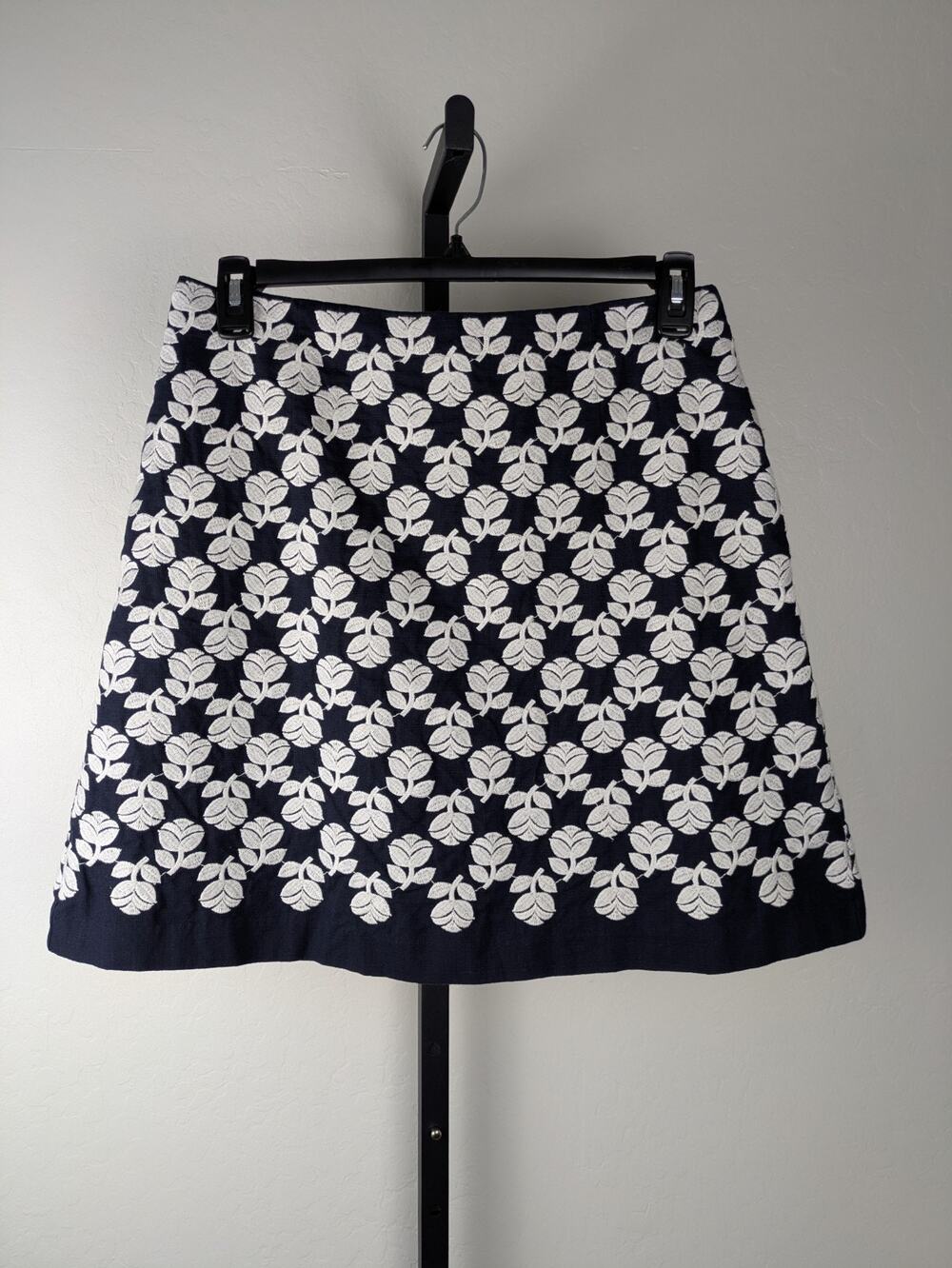 Boden A Line Short Skirt Blue White Embroidered Cotton Lined
